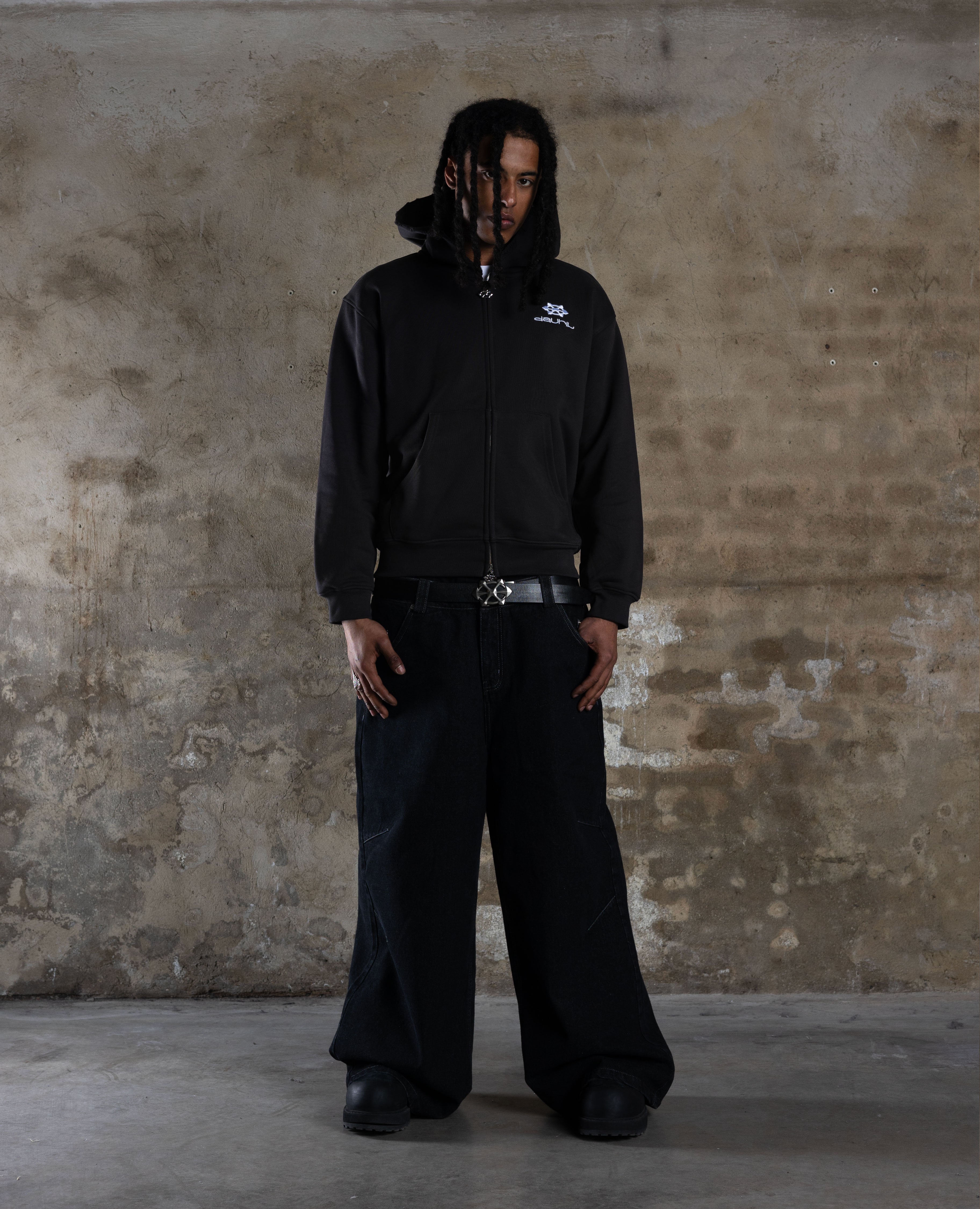 DARK GREY DISTRESSED ZIP