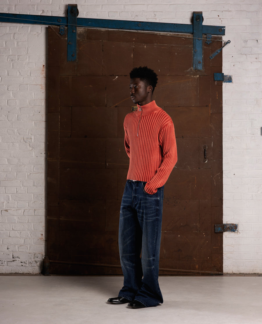 RED FITTED RIBBED KNITWEAR