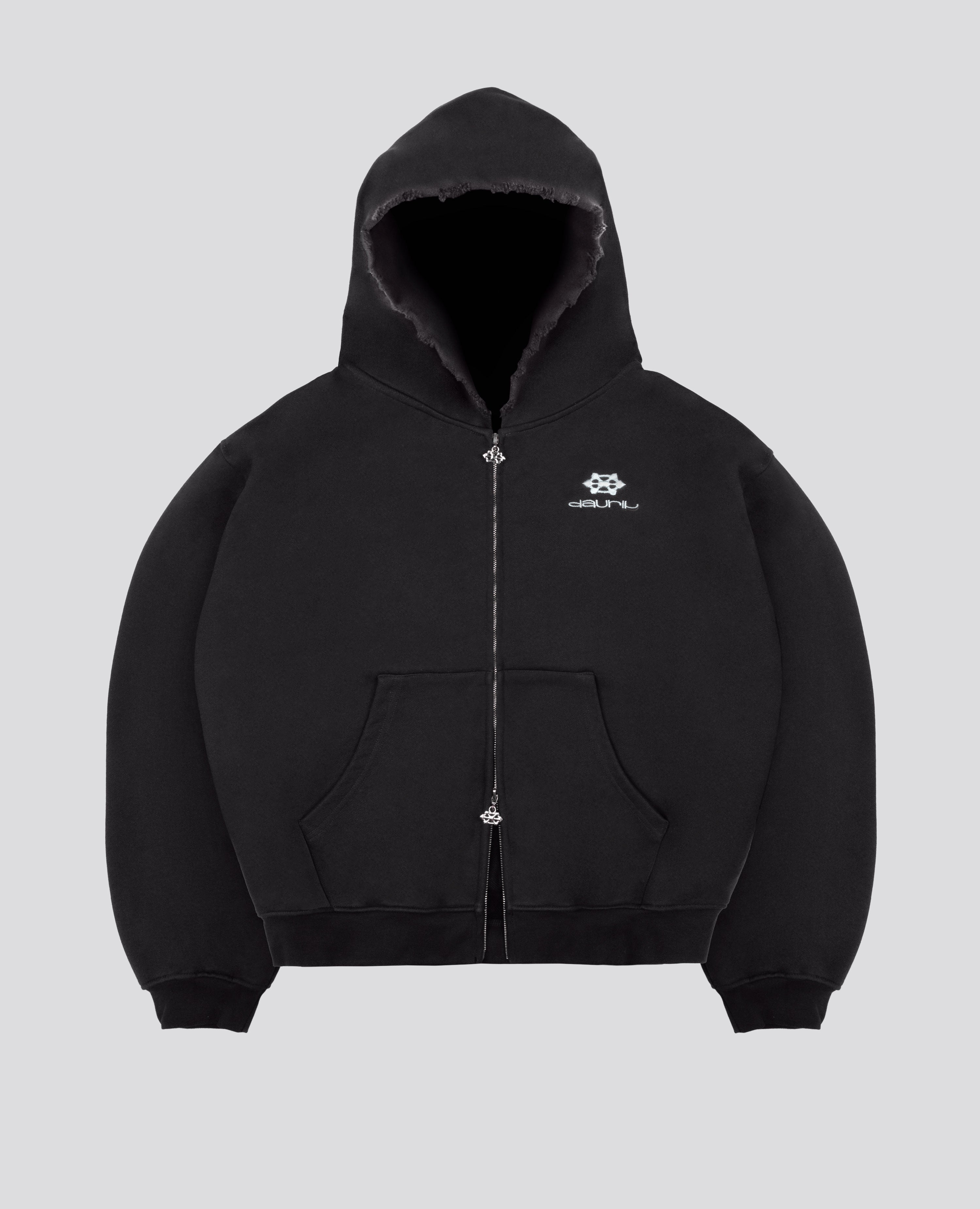 DARK GREY DISTRESSED ZIP